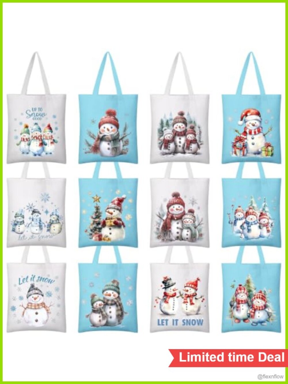 Canvas Snowman Tote Bags Lot of 12 Reusable Christmas Gift Bags
